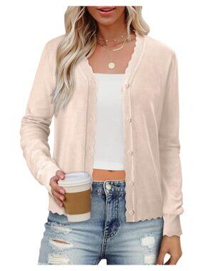 Women's Long Sleeve Ribbed Knit Cropped Cardigan V-Neck Button Up Flowy Fall